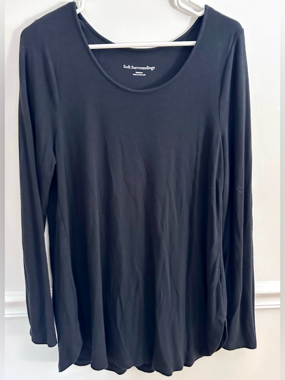 Soft Surroundings Black Long Sleeve Scoop Neck Top Medium M Rayon Spandex 2FQ60